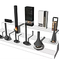 Modern Fireplace Models In Various Designs Showcased On Display Stands 3d model