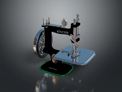 Vintage Singer Sewing Machine With Classic Metal Structure And Green Base 3d model