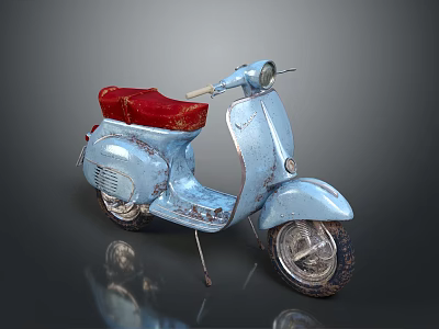 Vintage Blue Scooter With Red Seat Classic Design And Rustic Wheels 3d model