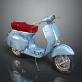 Vintage Blue Scooter With Red Seat Classic Design And Rustic Wheels