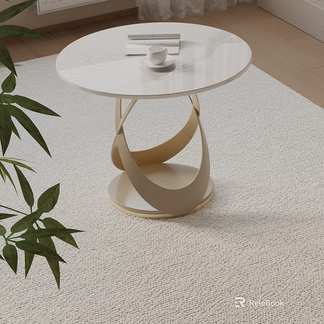 Modern Bedside Table With Marble Top And Curved Wooden Support Structure 3d model