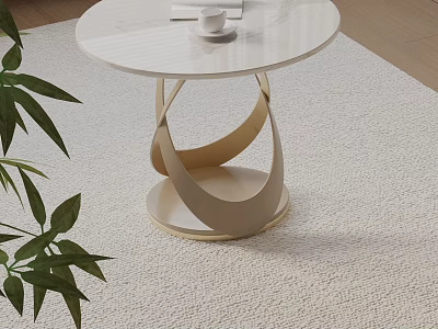 Modern Bedside Table With Marble Top And Curved Wooden Support Structure 3d model