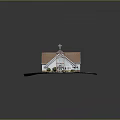 Church Building Model With Red Roof White Walls Cross On Roof And Lawn Pathway