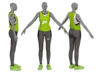 Nike Green Sports Vest And Gray Tights With Matching Green Sneakers 3d model