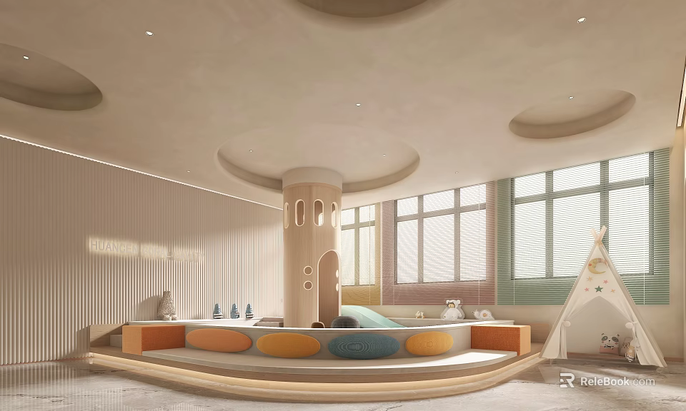 Other Type Modern Indoor Playroom With Colorful Counters And Teepee 3d model 