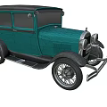 Vintage Teal Classic Car With Black Roof Round Headlights And Chrome Details