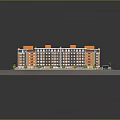 Multi Story Residential Building Model With Orange Gray Exterior Multiple Blocks And Green Belt