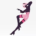 Game Female Character Wearing Black Top Pink Skirt With Headphones High Heels Dynamic Pose