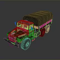 Green Military Tank With Tracked Wheels And Canvas Covered Cargo Area