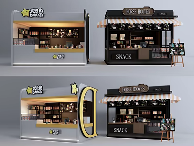 Stylish HOSPHOUSES Snack Stall Featuring Transparent Window Light Strips And Product 3d model