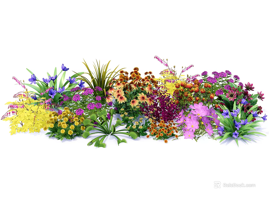 Colorful Mixed Flowers and Plants with Various Species and Vibrant Blooms in Garden 3d model 