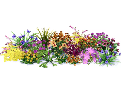 Colorful Mixed Flowers and Plants with Various Species and Vibrant Blooms in Garden 3d model