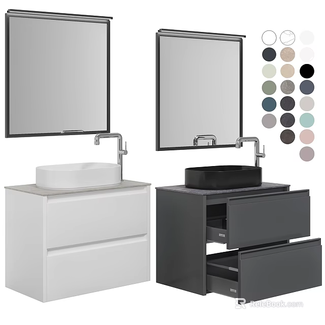 Modern Bathroom Vanity with White and Black Countertops Drawers Mirrors and Color Options 3d model 