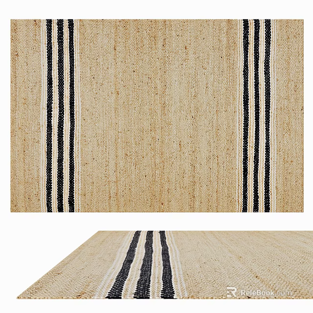 Square Jute Rug With Black And White Stripes 3d model
