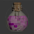 Transparent Round Glass Bottle With Cork Stopper Wrapped In Twine Rope And Pink Liquid