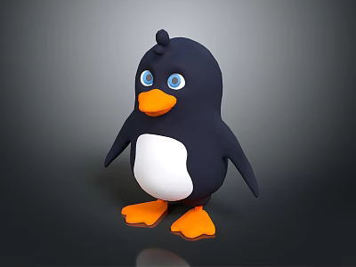 Cartoon Penguin 3D Character Model With Black Body White Belly Blue Eyes Orange Beak Feet 3d model