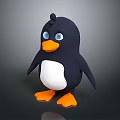 Cartoon Penguin 3D Character Model With Black Body White Belly Blue Eyes Orange Beak Feet
