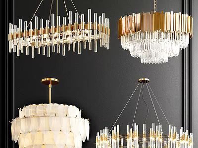 Modern Luxury Chandeliers With Crystal Drops Golden Metal Frames And Glass Tube Designs 3d model