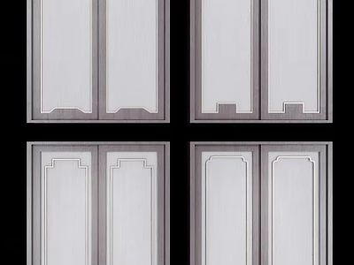 White Wardrobe Doors With Grey Frames And Decorative Double Door Design 3d model