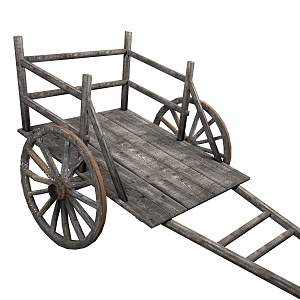 Retro carriage ox cart hand cart flatbed truck 3d model