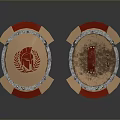 Ancient Medieval Ornate Shield With Red Gold Edges Emblem And Reflective Surface