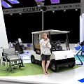 Yamaha Modern Exhibition Booth Featuring White Vehicle Blue Carpet And Purple Decorations