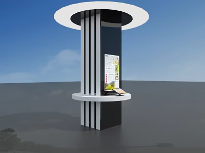 Modern Exhibition Hall Sculptural Column With Circular Top Digital Display And Platform 3d model