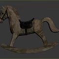 Classic Wooden Rocking Horse With Black Saddle And Natural Wood Rocking Base