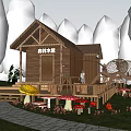 Charming Wooden Cottage In Pine Forest With Wooden Deck And Mushroom Decorations