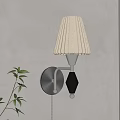 Modern Wall Lamp With Pleated Beige Shade And Metallic Body Design Near Green Plant