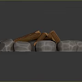 Decorative Garden Ornament With Circular Stone Arrangement And Crossed Wooden Logs