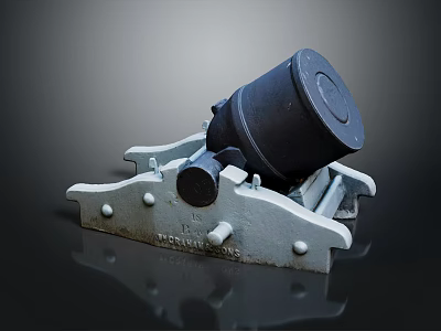 Vintage Military Weapon Mount With Metal Base And Black Cylindrical Component 3d model