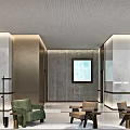 Modern Office Interior With Green Accent Chair Brown Armchairs And Wall Paintings