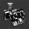 Metallic Humanoid Robot Character With Silver Black Body And Green Glowing Eyes