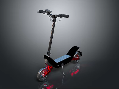 Modern Black Electric Scooter With Red Wheels And Reflective Design Features 3d model