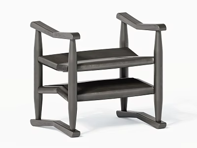 Modern Wooden Stool With Armrests And Two Tier Shelves Design 3d model