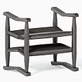Modern Wooden Stool With Armrests And Two Tier Shelves Design