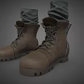 Brown Work Boots With Lace Up Side Zipper And Rolled Pants