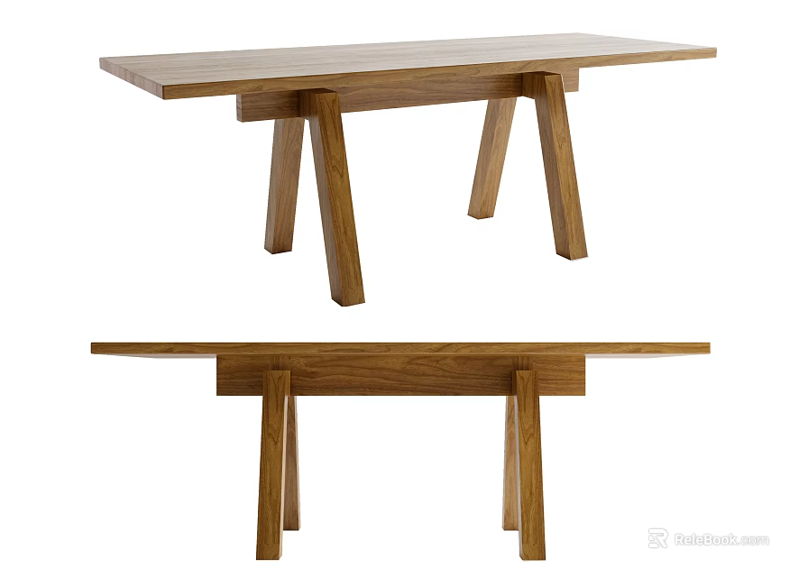 Simple Modern Solid Wood Dining Table With Unique Leg Design For Home Dining 3d model