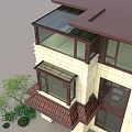 Modern Detached Villa Exterior With Brown Roof Glass Windows And Beige Walls