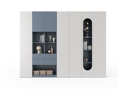Modern Style Decorative Cabinet With Gray And White Design Shelves And Drawers 3d model
