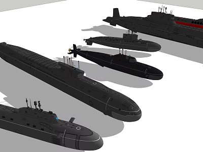 Military Submarines As Naval Weapons With Different Sizes And Designs 3d model