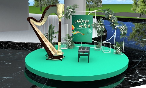 Real estate sales offices open for warm-up activities harp playing water small stage warm-up stage 3d model