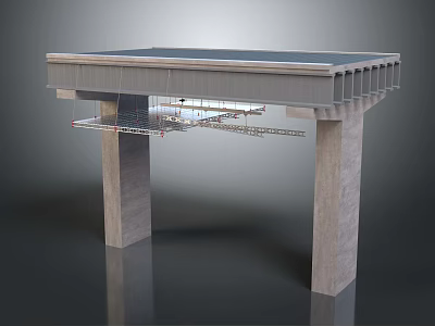 Modern Industrial Furniture Featuring Concrete Pillars And Metal Frame Platform 3d model
