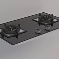 Modern Black Glass Gas Stove With Two Burners And Control Knobs For Kitchen 3d model