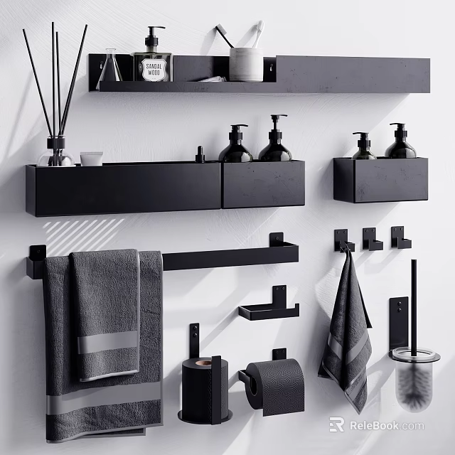 Modern Black Bathroom Accessories Wall Mounted Hand Soap Dispensers Towel Racks Toilet Paper Holders 3d model 