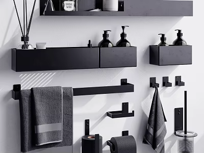 Modern Black Bathroom Accessories Wall Mounted Hand Soap Dispensers Towel Racks Toilet Paper Holders 3d model