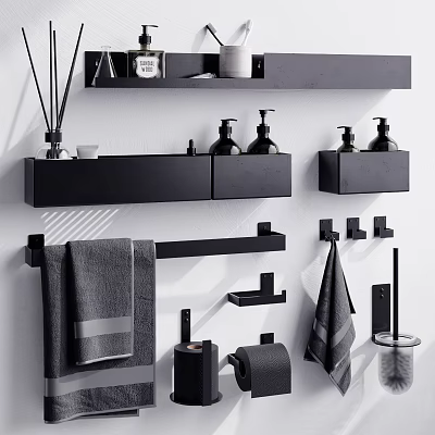 Modern Black Bathroom Accessories Wall Mounted Hand Soap Dispensers Towel Racks Toilet Paper Holders 3d model