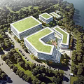 Modern Industrial Factory Building Exterior Design With Glass Curtain Wall And Landscaped Surroundings