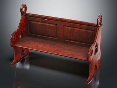 Solid Mahogany Wood Outdoor Bench With Carved Armrests And Classic Sturdy Legs 3d model
